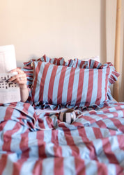 Pair of Cotton Pillowcases in Blue & Red Stripe