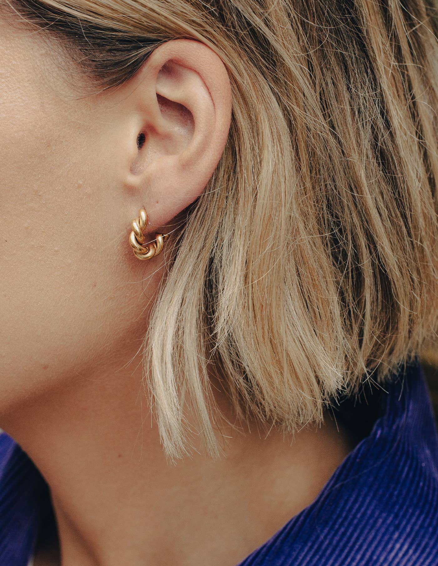 Gold Ridge Twist Hoop Earrings, Waterproof
