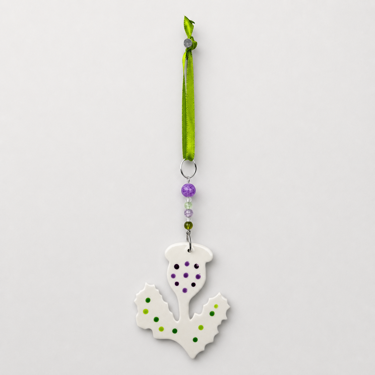 Handmade ceramic thistle hanging decoration, further view