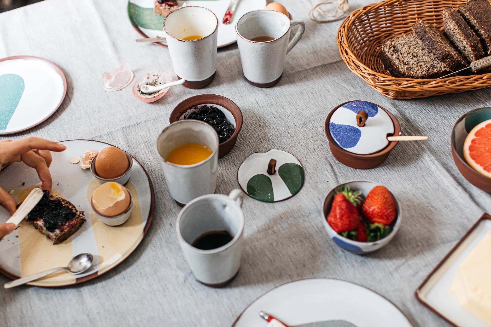 Handmade Contemporary Terracotta Cup Coloured Glaze Splash
