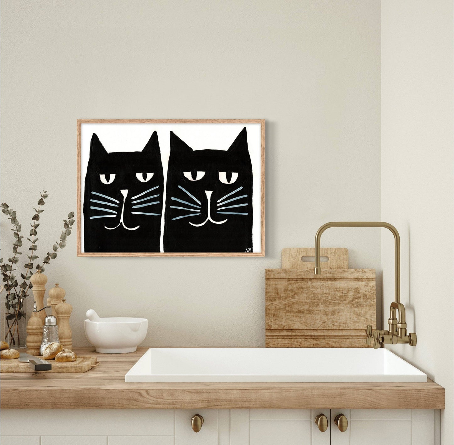 Two black cats A3 print by Nancy McKie