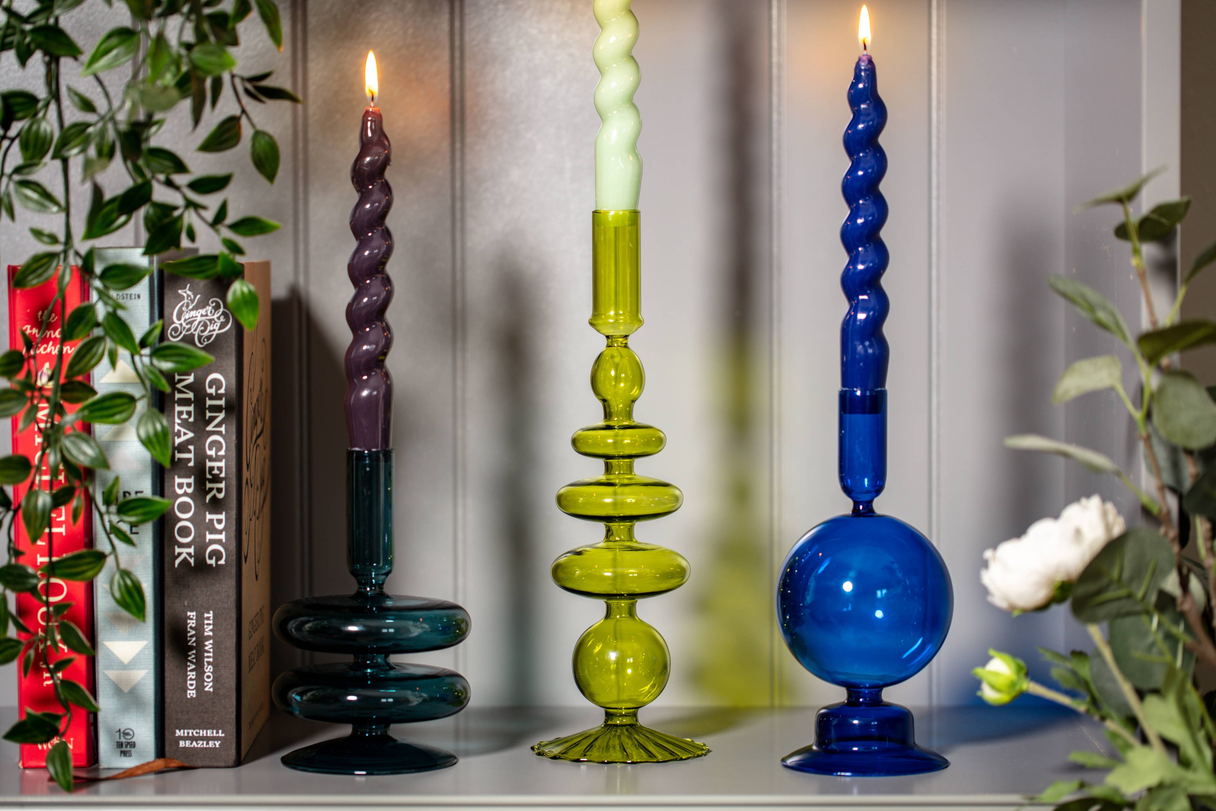 Pear green glass taper holder, further view