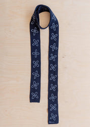 Merino Wool Skinny Scarf | Navy Flora