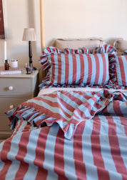 Cotton Duvet Cover in Blue & Red Stripe | King Size