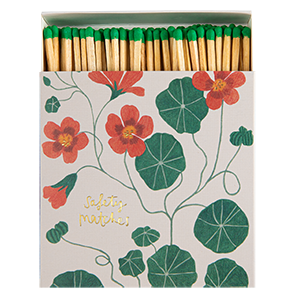 Archivist Nasturtium matchbox with pink flowers and gold foil detail