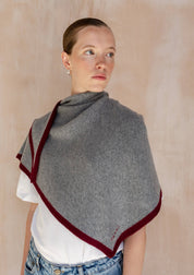 Large Merino Wool Triangle Scarf | Charcoal & Burgundy