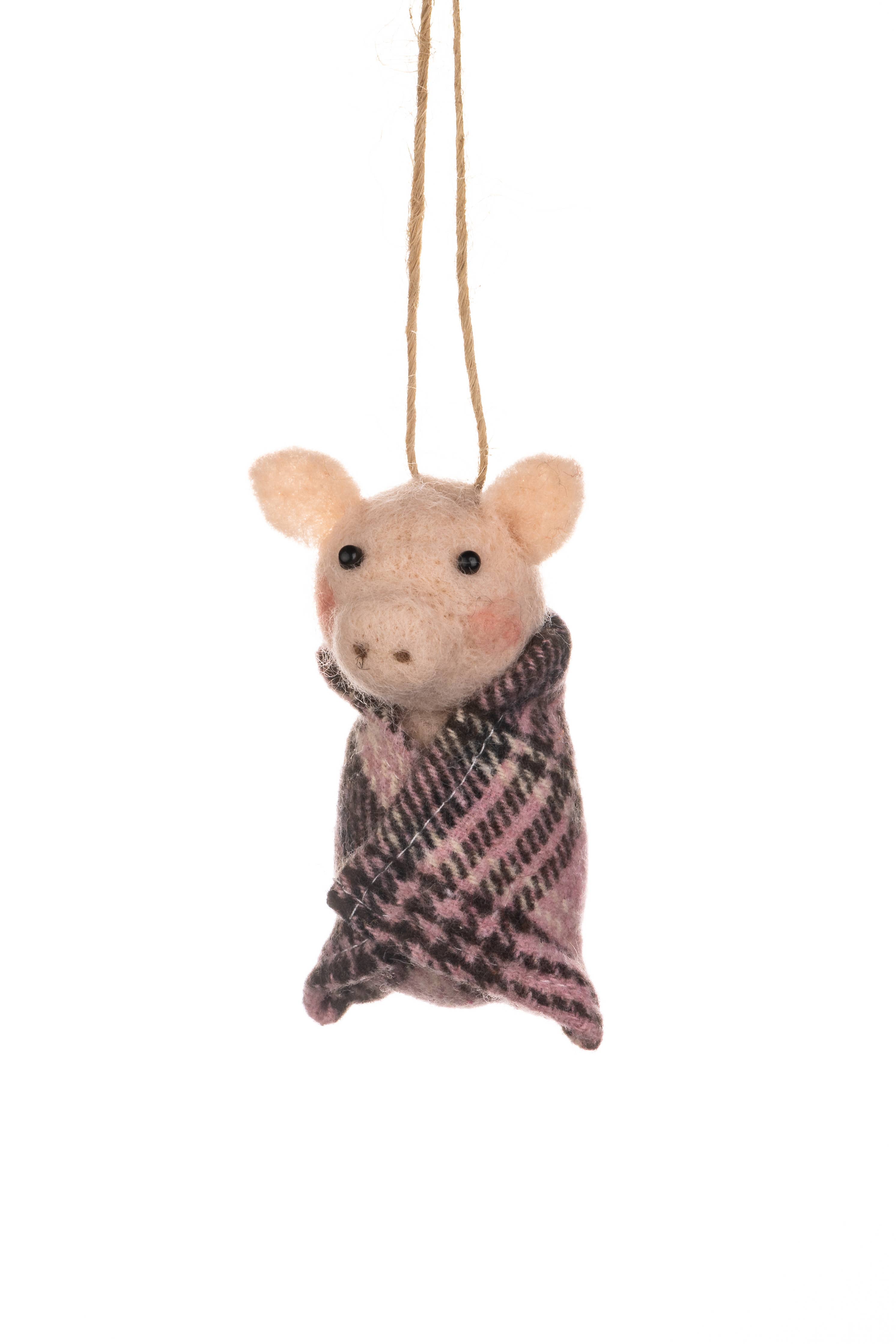 Pig In Tartan Blanket Hanging Decoration