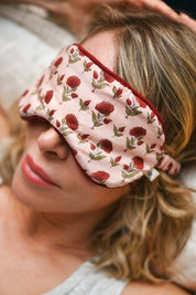 Block Printed Eye Mask & Scrunchie Set | Ditsy Floral Scarlet