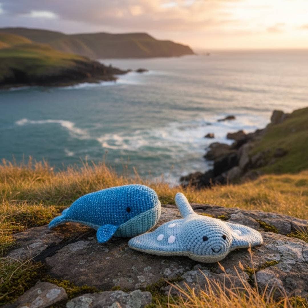 Crochet Stingray Baby Rattle | Aqua, Organic Cotton, Fair Trade
