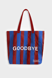 Hello Goodbye Tote Bag Red & Navy Stripe