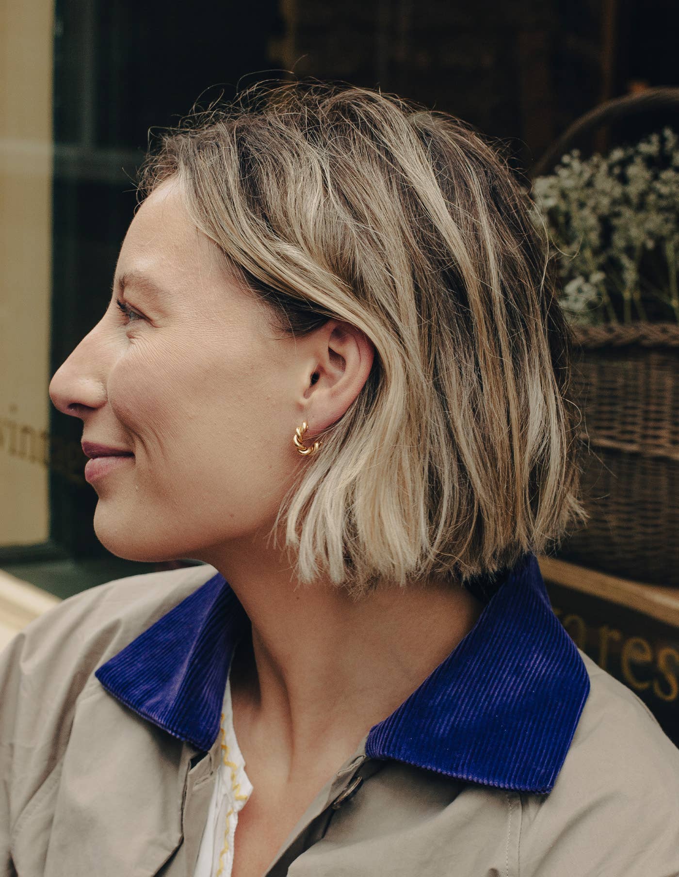 Gold Ridge Twist Hoop Earrings, Waterproof