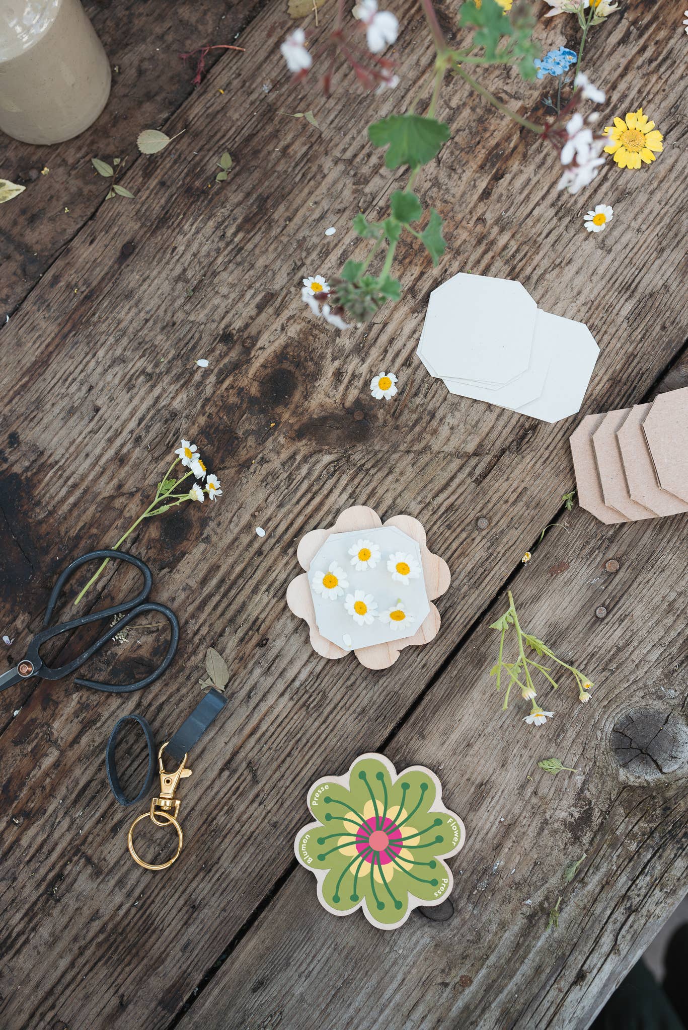 Keyring Flower Press | Greens & Yellows