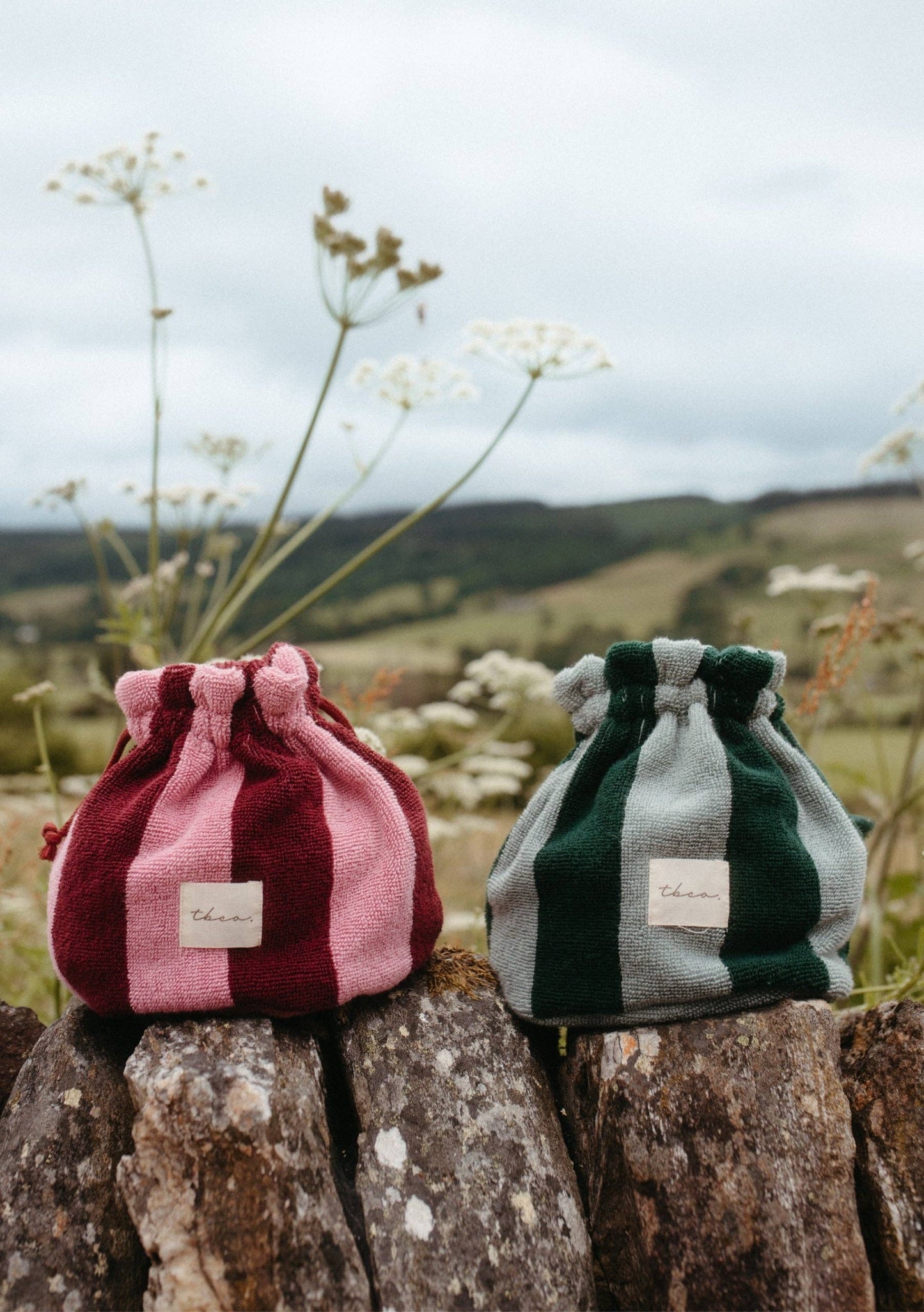 Terry Cotton Wash Bag | Burgundy Stripe