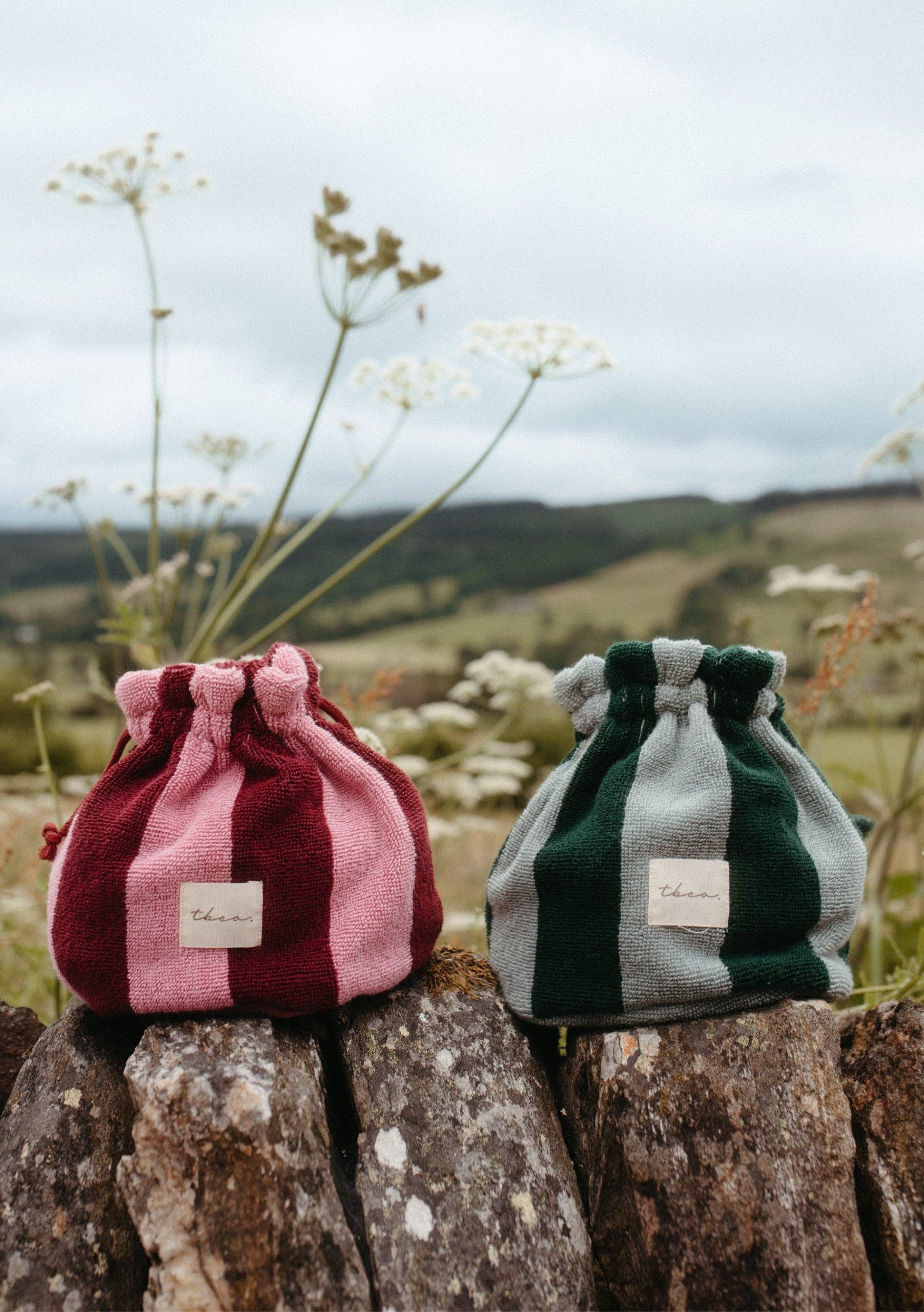 Terry Cotton Wash Bag | Green Stripe