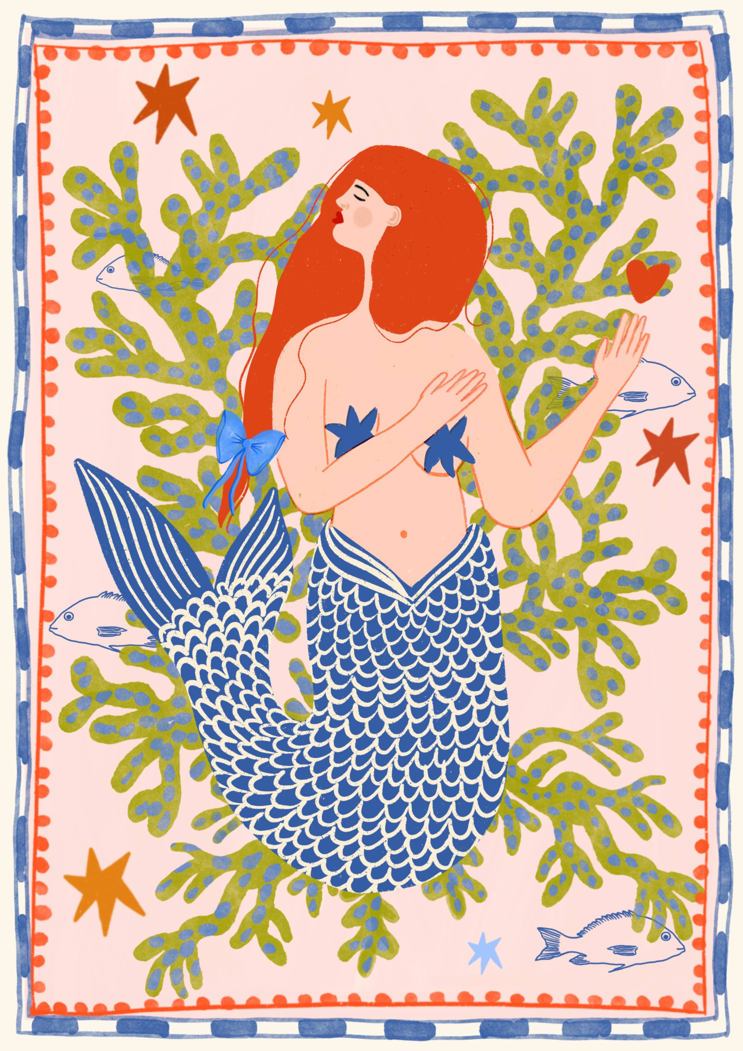 Folk Mermaid Whimsical | Art Print