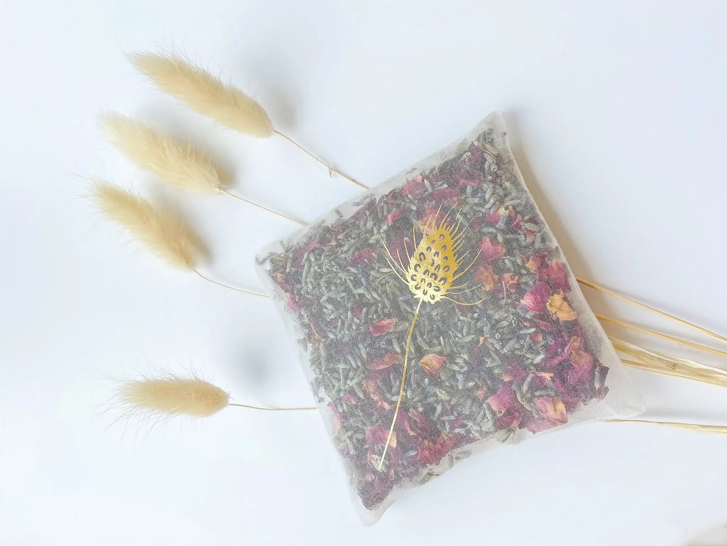 Seed Motif Silk Gold Lavender and Rose Bag