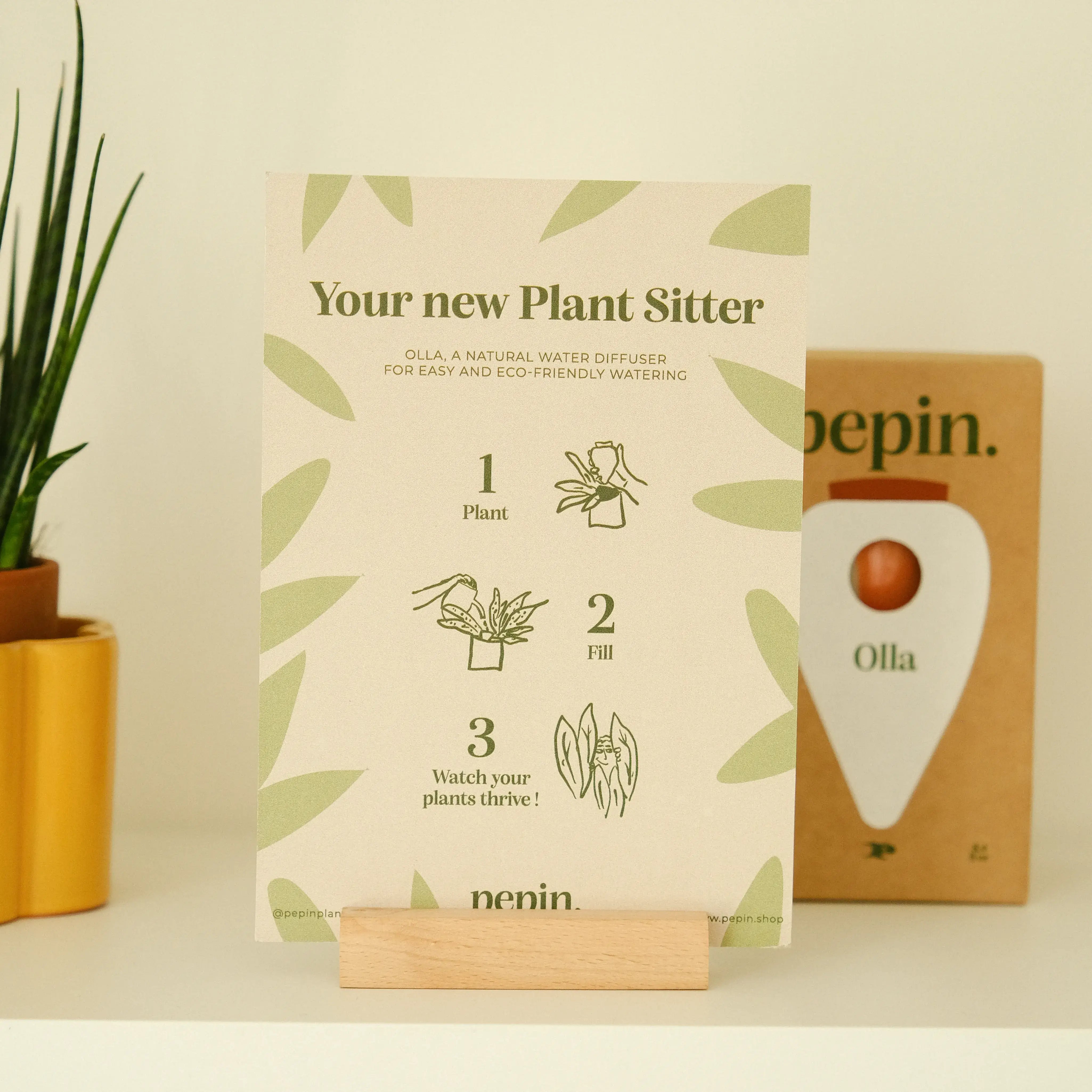 Olla Plant Waterer | Green and Ivory Stripes