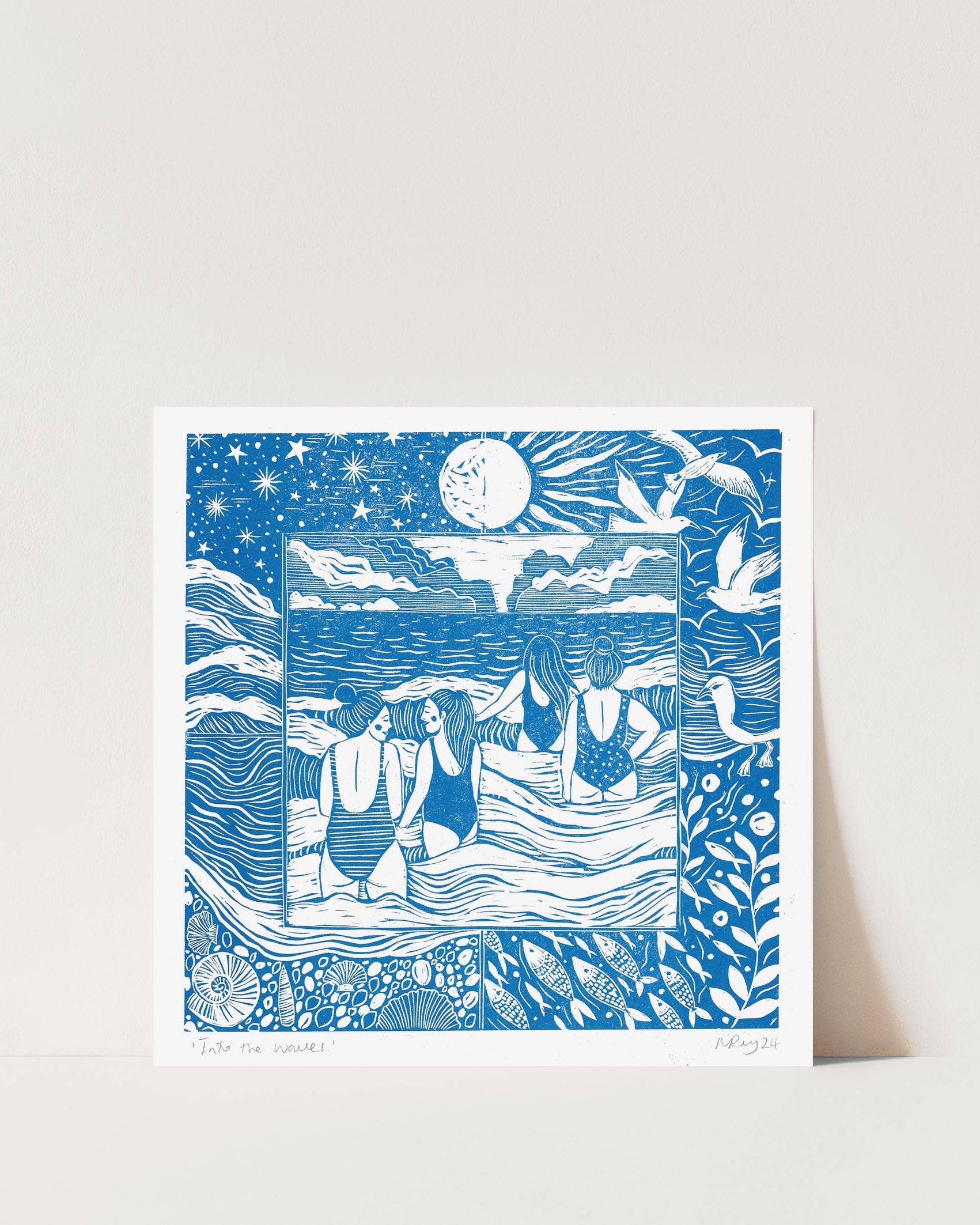 Into the Waves Swimming | Riso Art Print