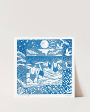 Into the Waves Swimming | Riso Art Print