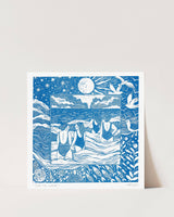 Into the Waves Swimming | Riso Art Print
