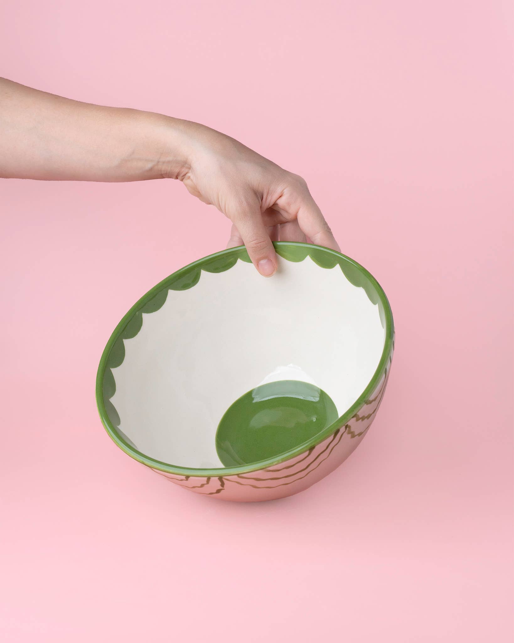 Artisanal Ceramic Serving Bowl | Green & White