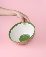 Artisanal Ceramic Serving Bowl | Green & White