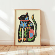 'Funky Cat' A4 | Colourful | Retro | Folky | Risograph Style Print