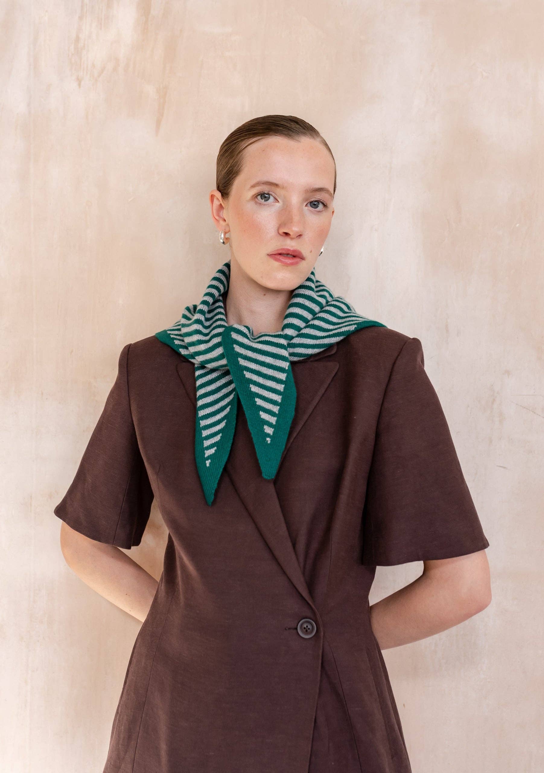 Merino Wool Triangle Scarf | Green Stripe