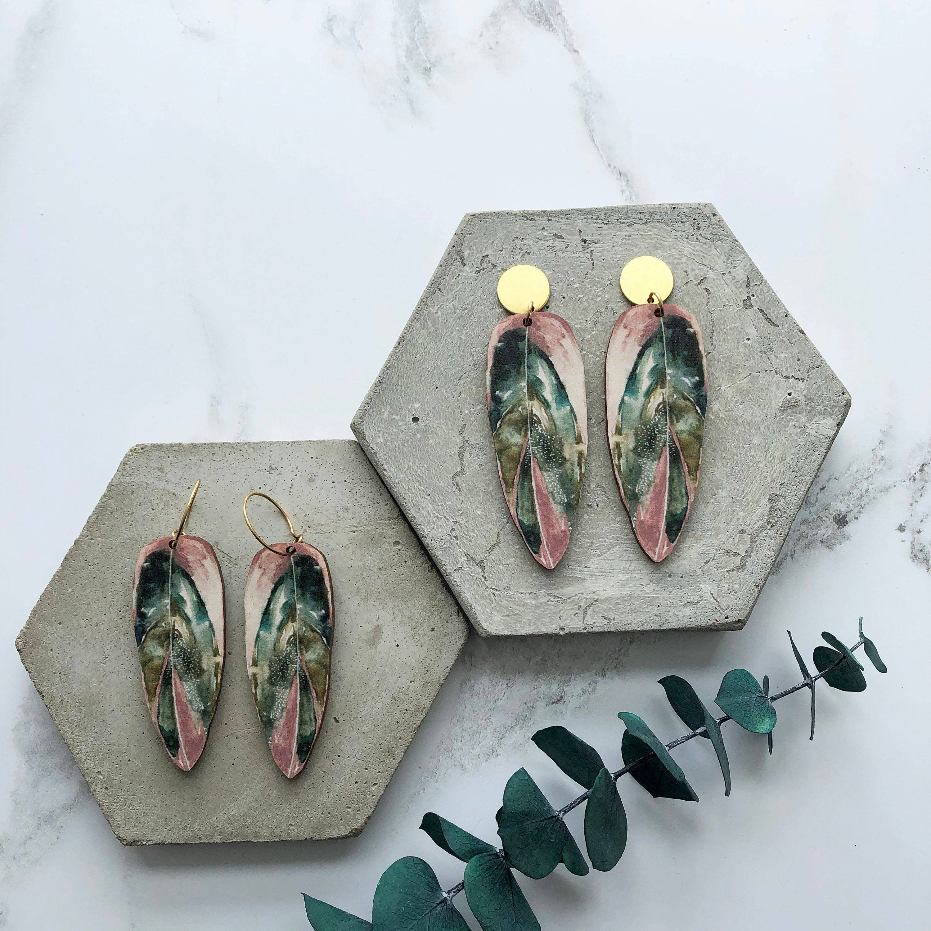 Calathea Stromanthe Triostar Plant Drop Earrings