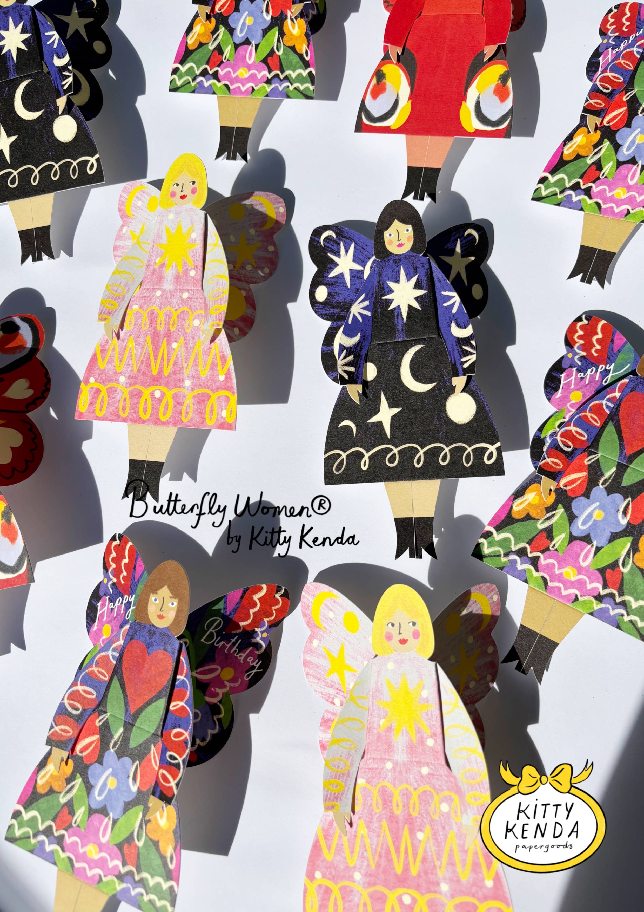 Butterfly Woman Sitting Happy birthday Greeting Card - Midnight Floral