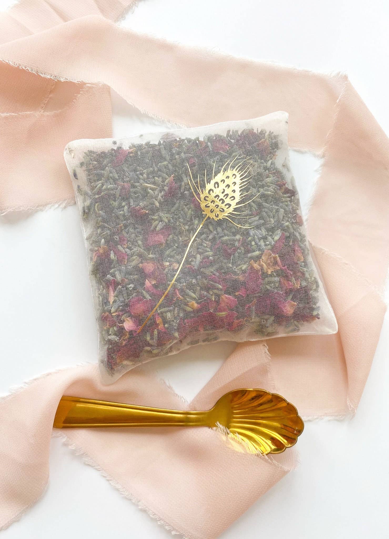 Seed Motif Silk Gold Lavender and Rose Bag