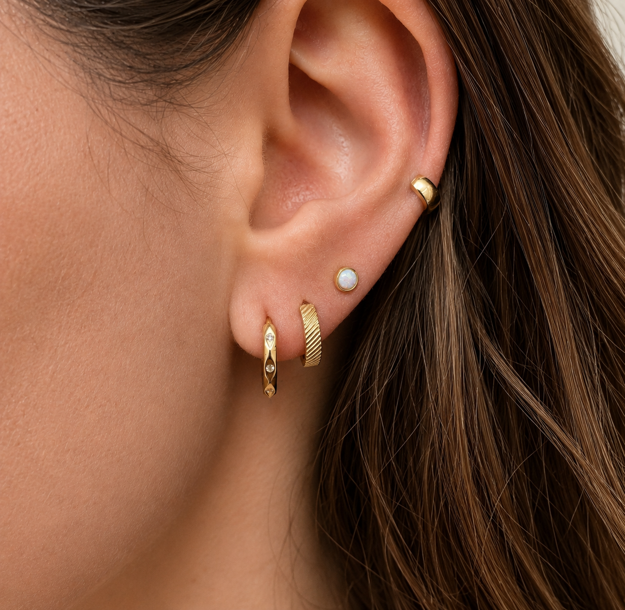 Gold Opal Studs by Little Nell, further view