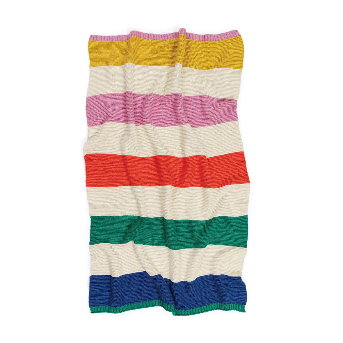 Cotton Knit Stroller/Pram Baby Blanket: Striped Rainbow