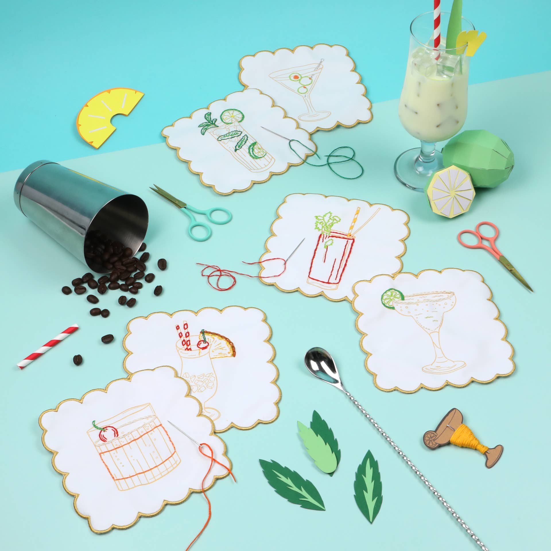 Stitch Your Cocktail Napkins embroidery kit, further view