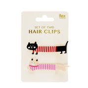 Cat Hair Clips | Pair, Black & Pink Stripey Jumpers
