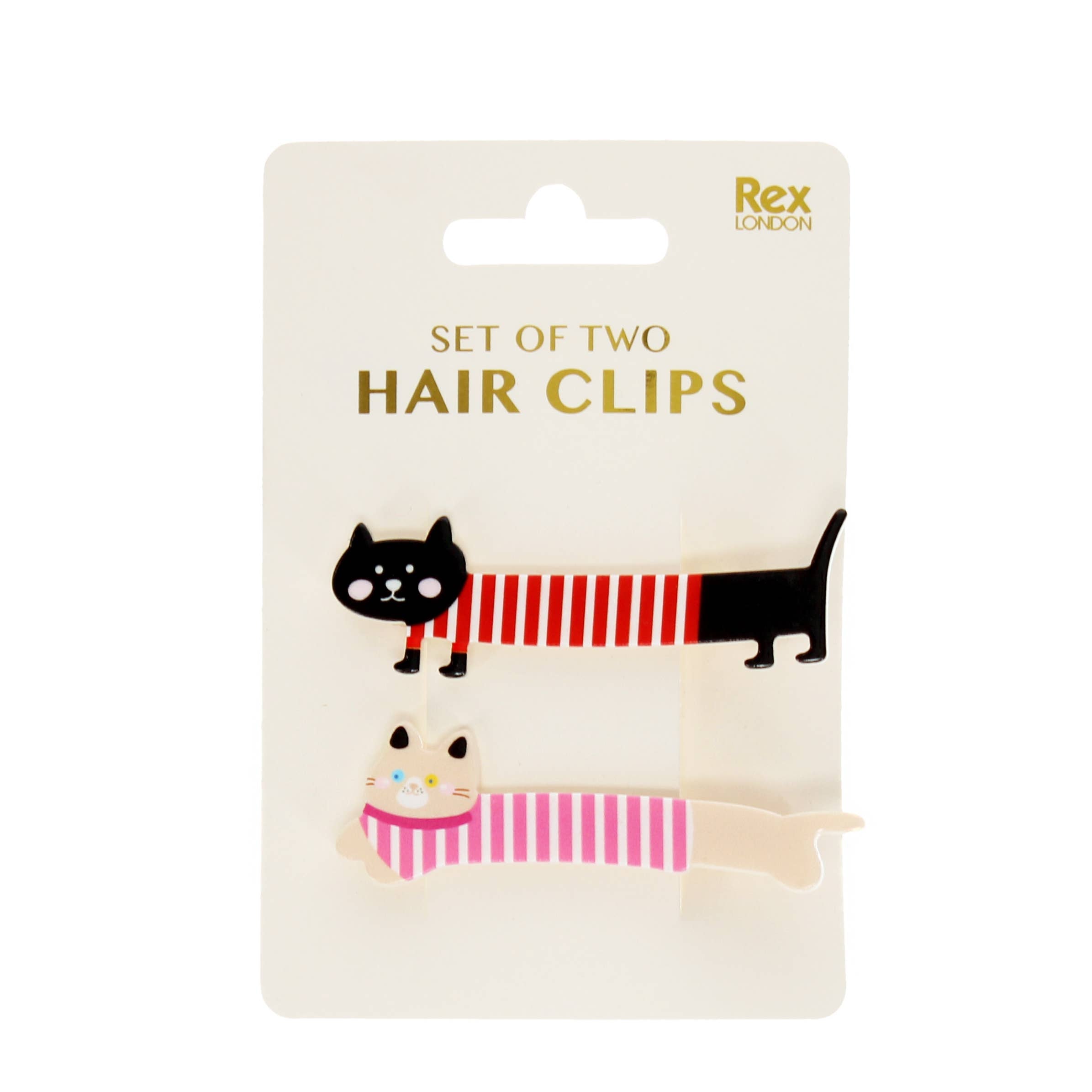 Cat Hair Clips | Pair, Black & Pink Stripey Jumpers