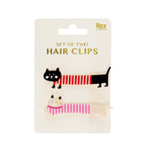 Cat Hair Clips | Pair, Black & Pink Stripey Jumpers