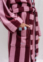 Terry Cotton Bath Robe | Burgundy Stripe