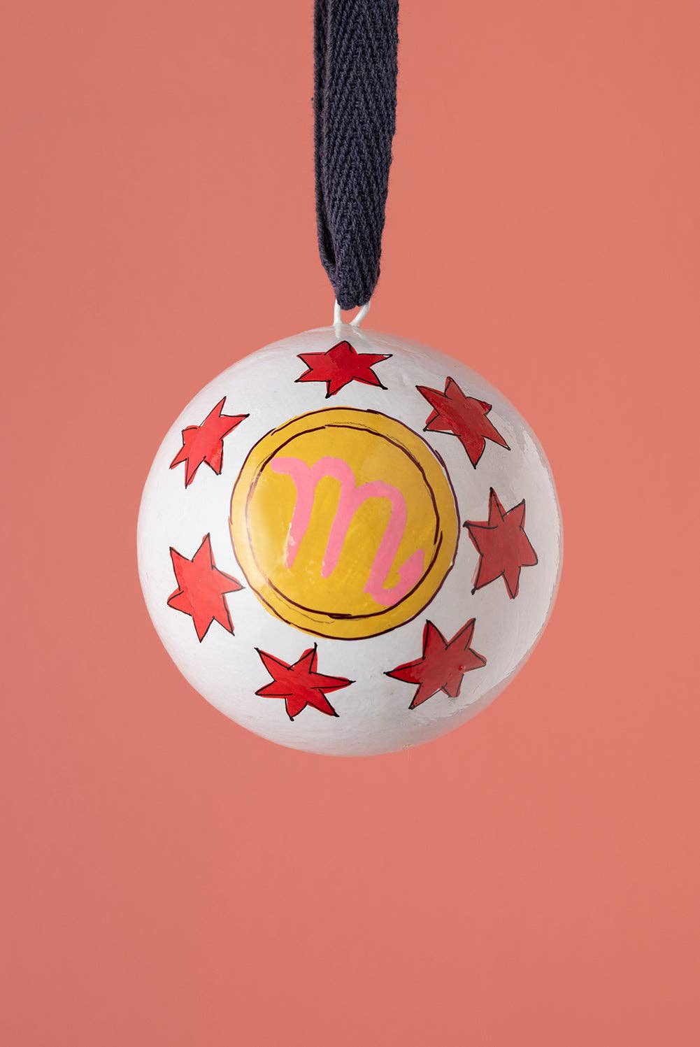 Scorpio zodiac papier mache bauble, further view