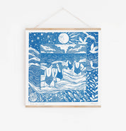 Into the Waves Swimming | Riso Art Print