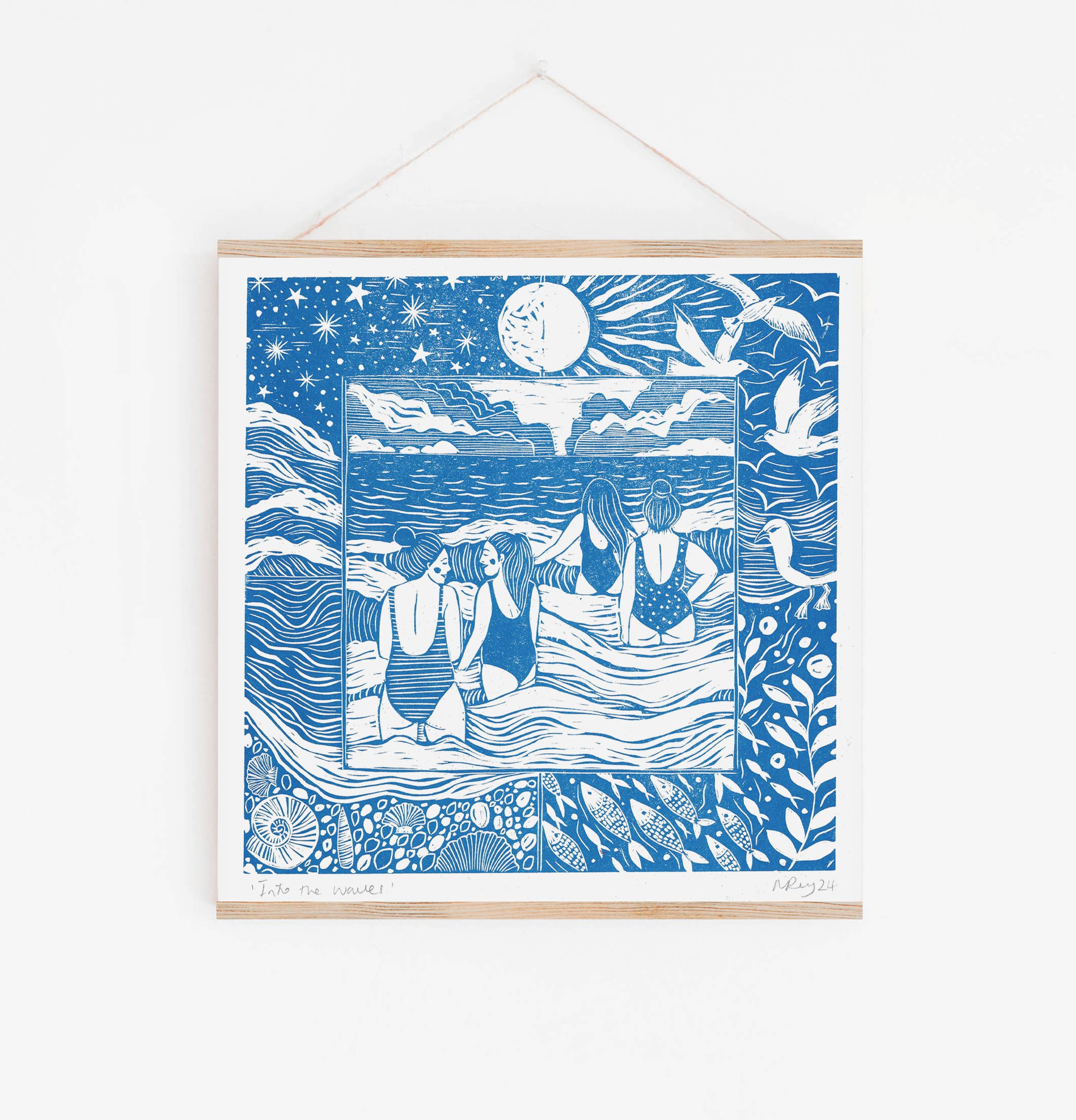Into the Waves Swimming | Riso Art Print
