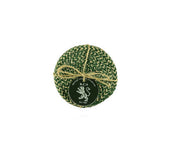 Olive green and natural round jute coasters, tied set of four, by British Colour Standard