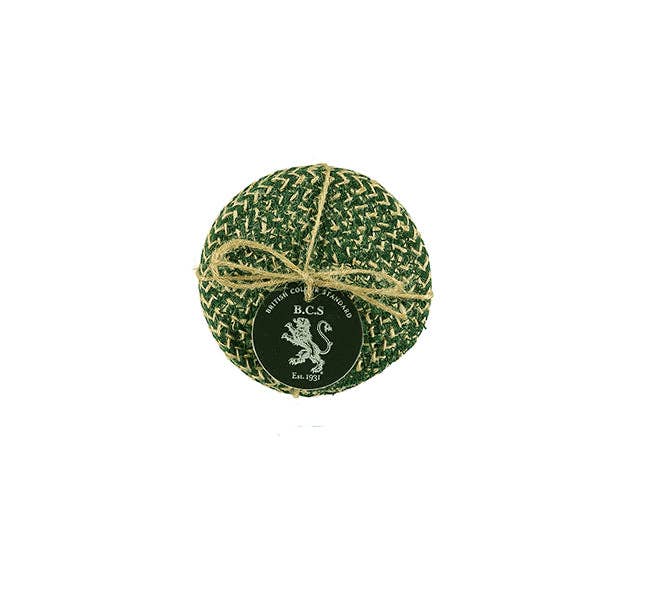 Olive green and natural round jute coasters, tied set of four, by British Colour Standard