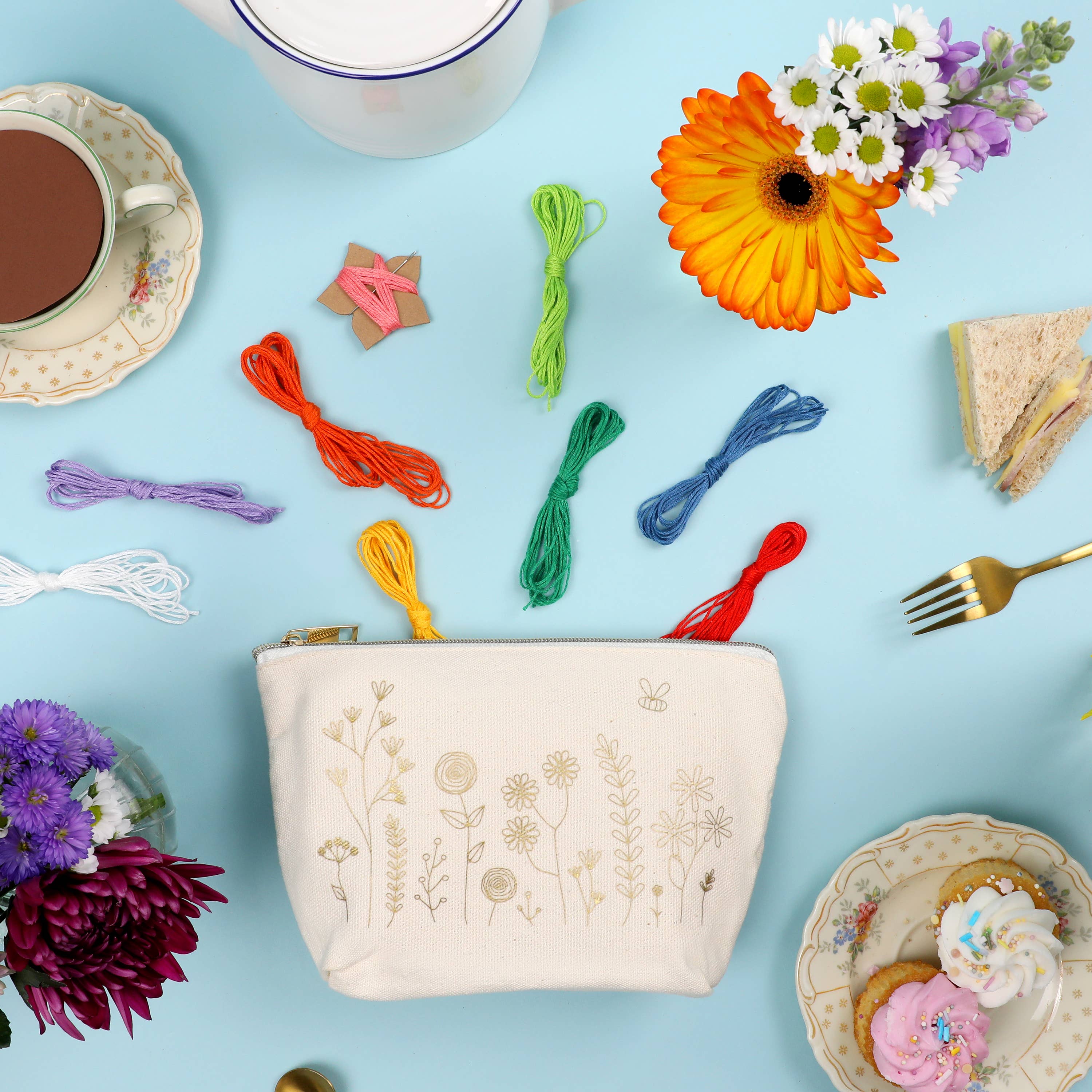Stitch Your Flowers zip pouch embroidery kit, further view