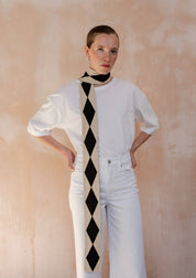 Merino Wool Skinny Scarf | Black Harlequin