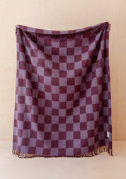 Recycled Wool Blanket | Burgundy & Blue Checkerboard