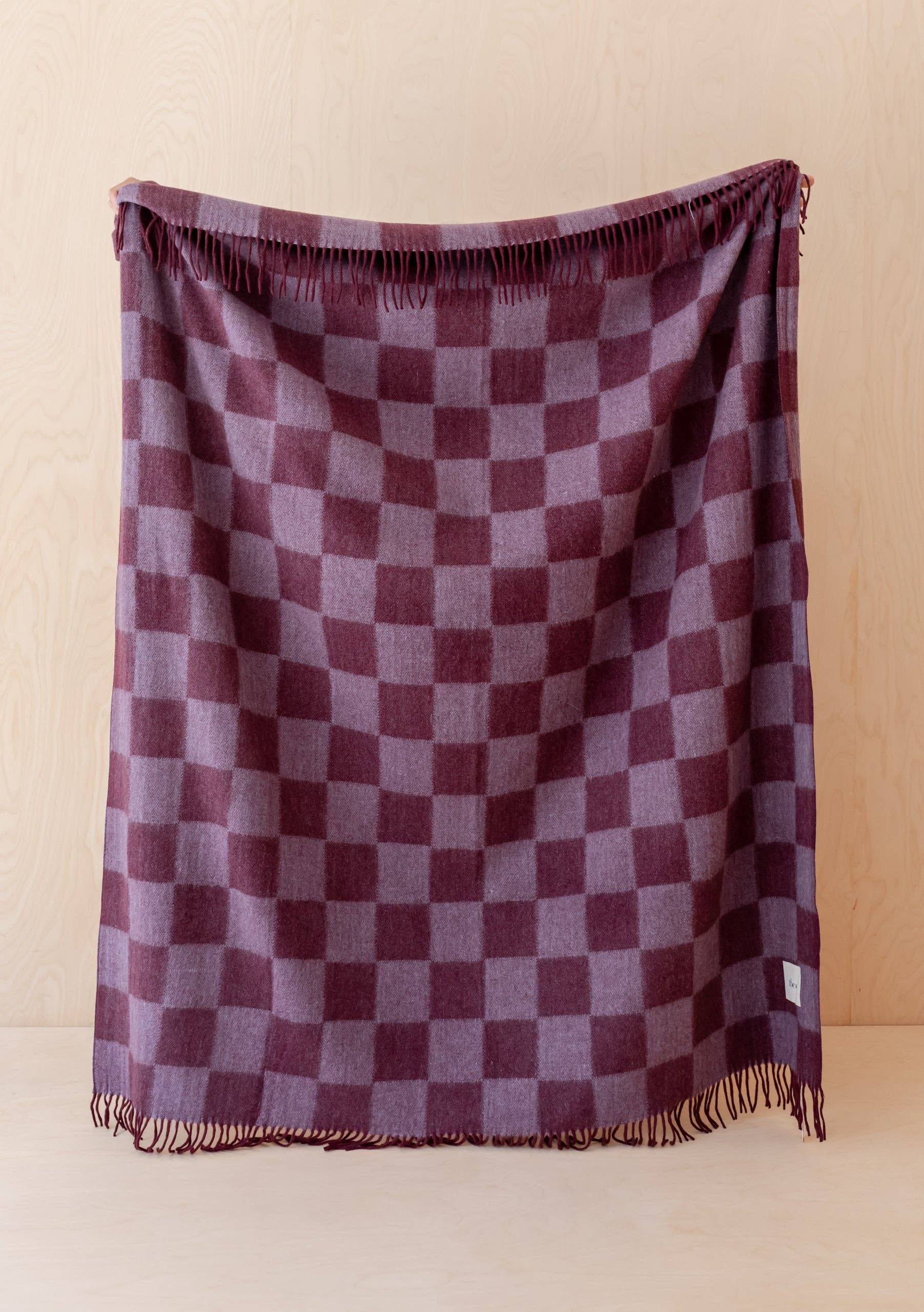 Recycled Wool Blanket | Burgundy & Blue Checkerboard