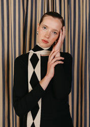 Merino Wool Skinny Scarf | Black Harlequin