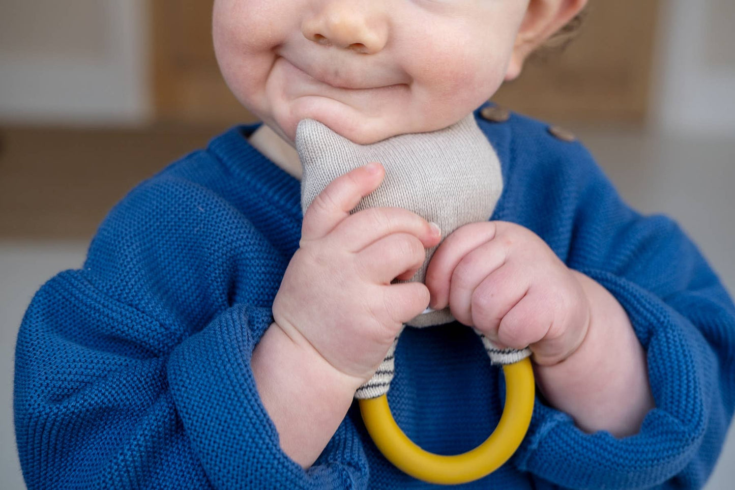 Cotton Knit & Silicone Teether Rattle - Cat