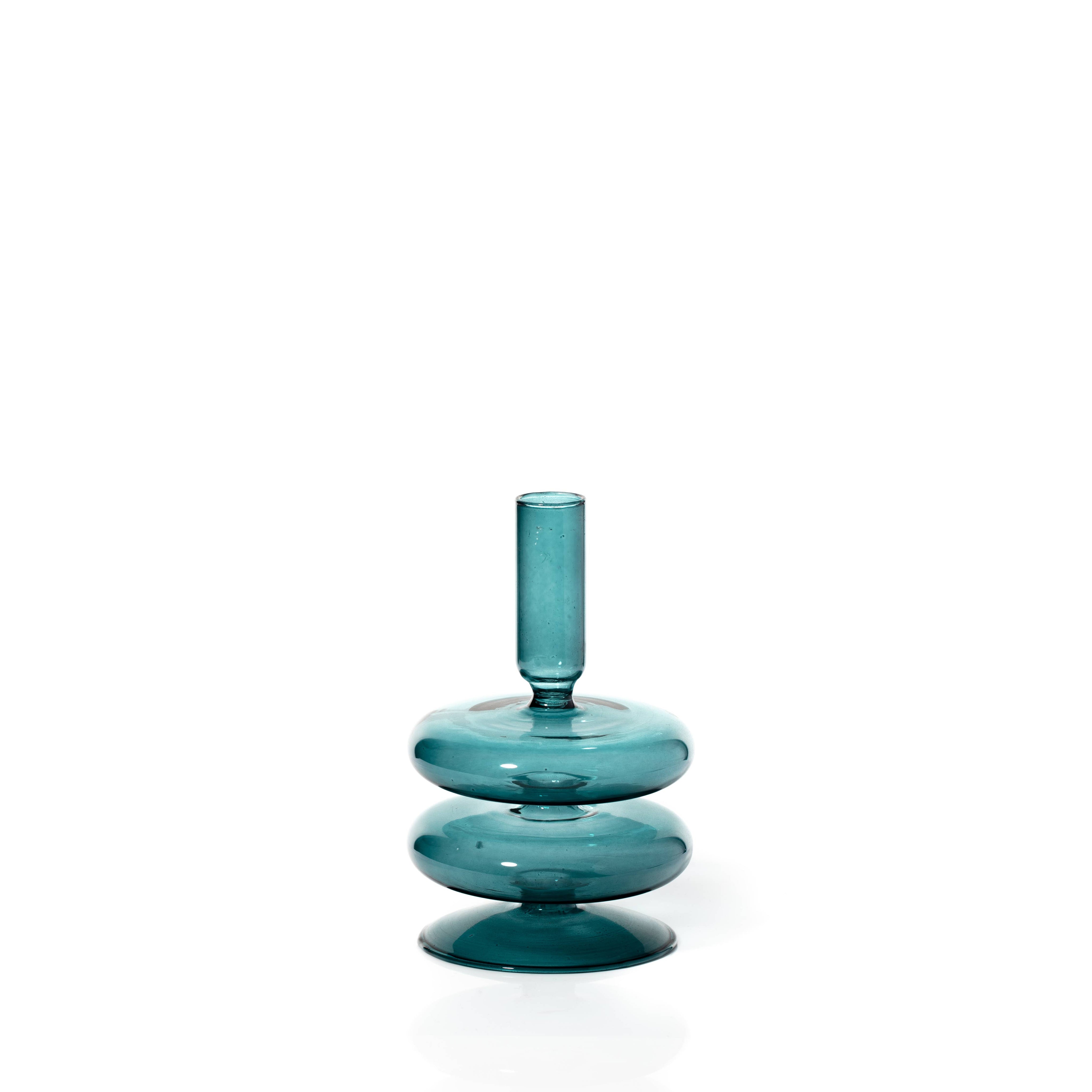 Ocean teal coloured glass taper holder by MÆGEN